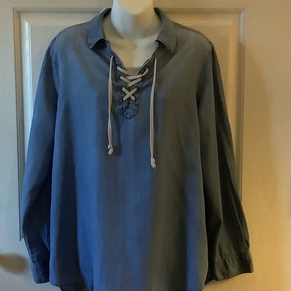 Blue Lace-Up Blouse